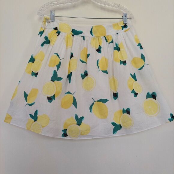 Cynthia Rowley Lemon Print Skirt Size 8 A-Line Flare White - Picture 2 of 10